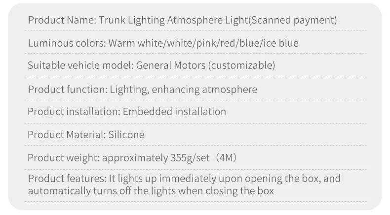 400cm Car Trunk Dynamic Flowing Light Strip Automatic On/Off Scanning Lamp Flexible Waterproof Light Strip Hidden Installation