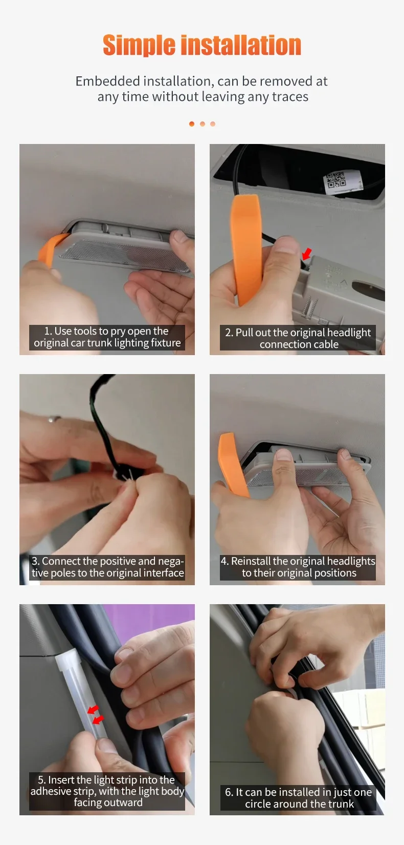 400cm Car Trunk Dynamic Flowing Light Strip Automatic On/Off Scanning Lamp Flexible Waterproof Light Strip Hidden Installation
