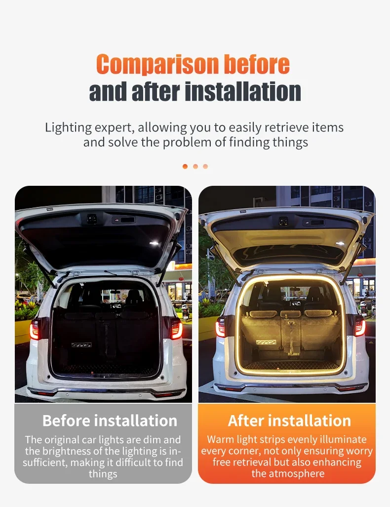 400cm Car Trunk Dynamic Flowing Light Strip Automatic On/Off Scanning Lamp Flexible Waterproof Light Strip Hidden Installation