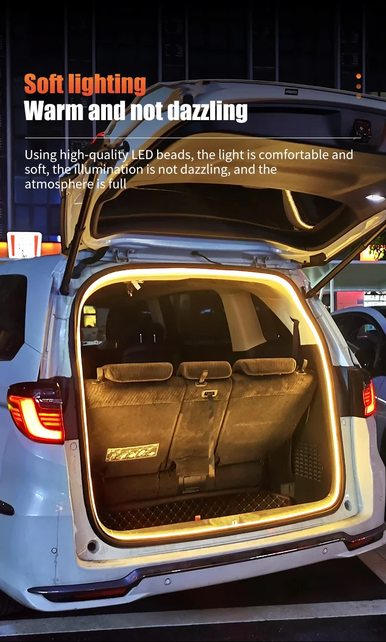 400cm Car Trunk Dynamic Flowing Light Strip Automatic On/Off Scanning Lamp Flexible Waterproof Light Strip Hidden Installation