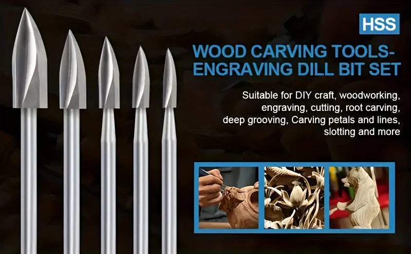 11PCS 3mm Shank Engraving Drill Bits Set for Wood Carving & DIY Projects – Tools for Intricate Woodworking Designs