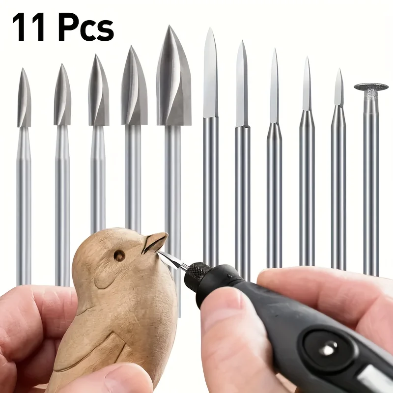 11PCS 3mm Shank Engraving Drill Bits Set for Wood Carving & DIY Projects – Tools for Intricate Woodworking Designs