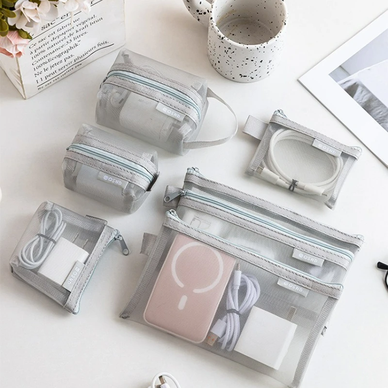 6pcs Transparent Mesh Coin and Miscellaneous Storage Bags, Portable 3D Card Organizer Pouches Cosmetic Bags Travel Storage Bag