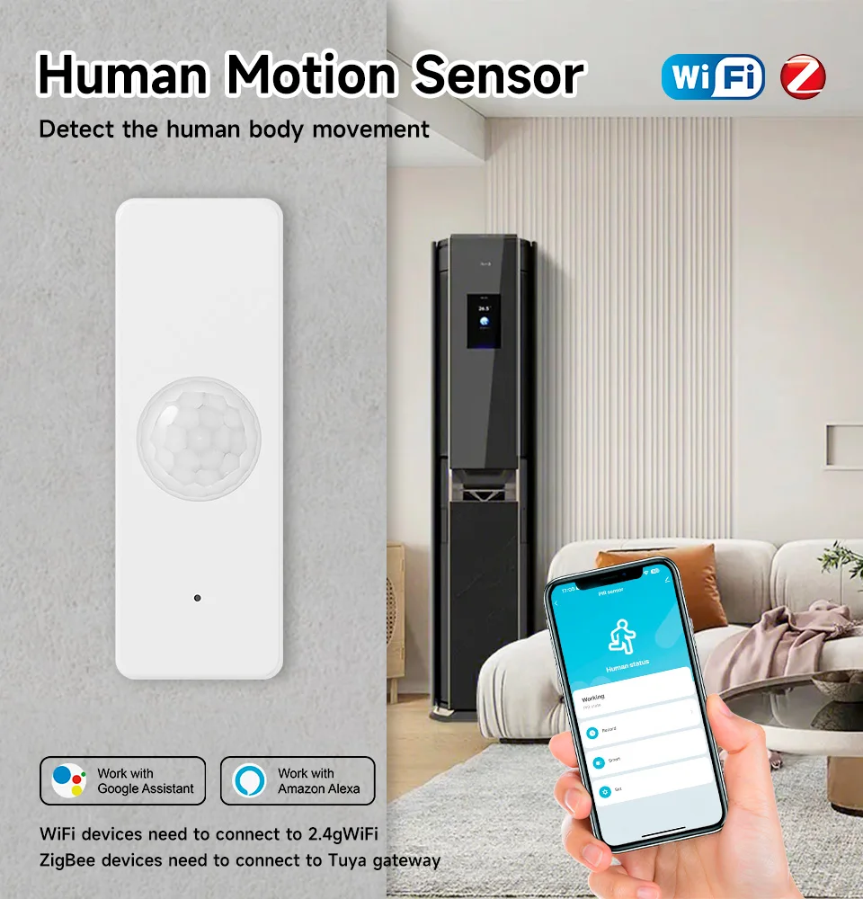 Tuya Smart Home WiFi Zigbee PIR Motion Sensor Infrared Detector Security Alarm APP Notification Works With Alexa Google