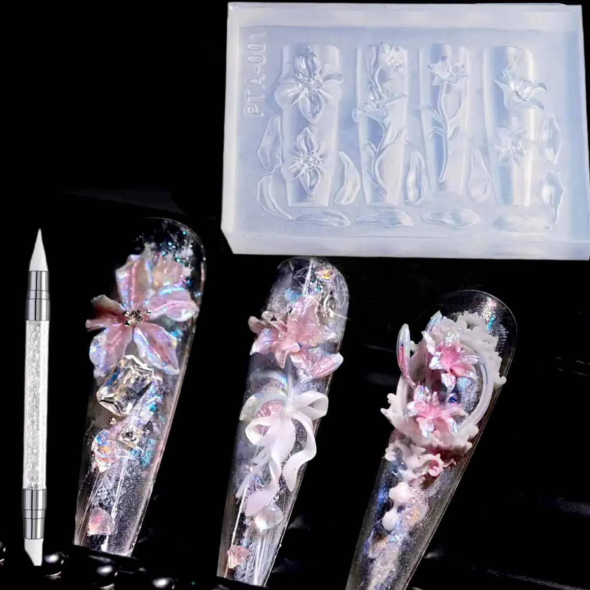 2/3Pcs Blooming Camellia/Orchid/Lily Flower Nail Carving Mold Clear Silicone 5-Petal Flower Nail Gel Printing Mold Nail Tools 8!