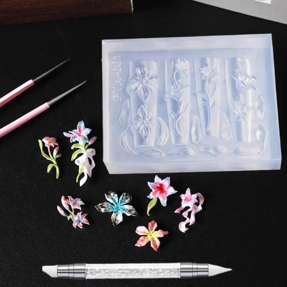 2/3Pcs Blooming Camellia/Orchid/Lily Flower Nail Carving Mold Clear Silicone 5-Petal Flower Nail Gel Printing Mold Nail Tools 8!