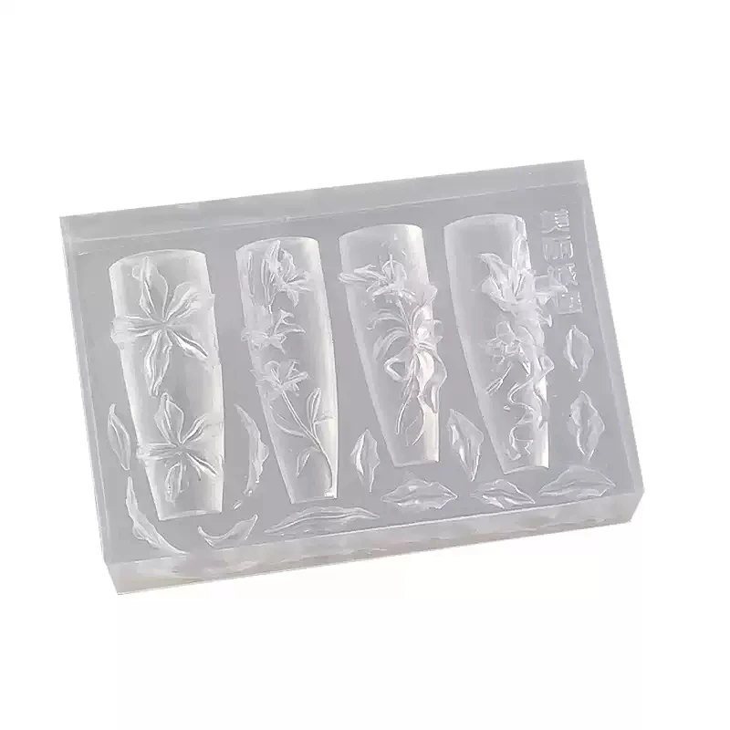 2/3Pcs Blooming Camellia/Orchid/Lily Flower Nail Carving Mold Clear Silicone 5-Petal Flower Nail Gel Printing Mold Nail Tools 8!
