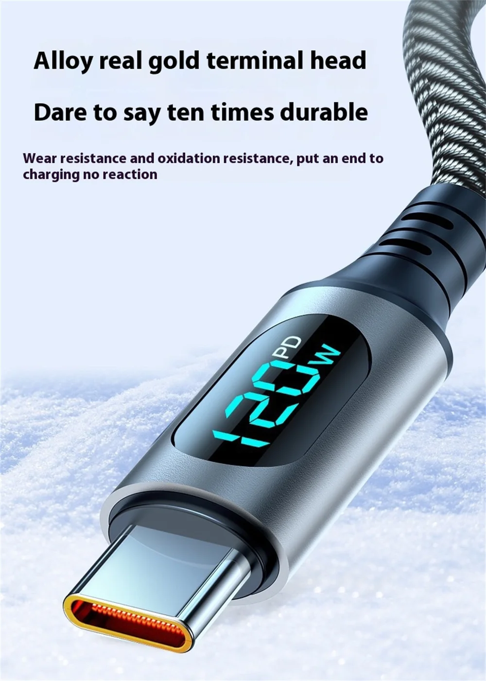 1m/2m 120W USB-C Charging Wire For Huawei Xiaomi POCO Samsung 100W PD Fast Charging Phone Data Cord For iPhone LED Display Cable