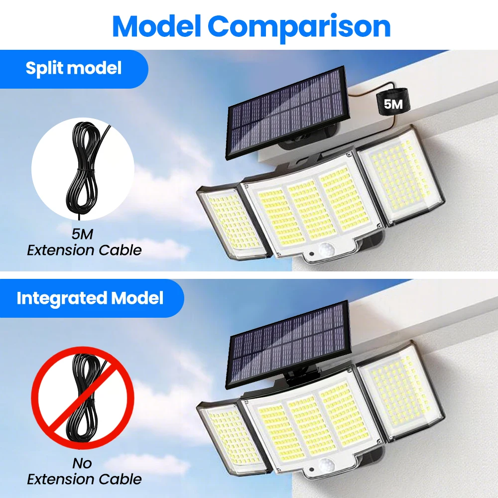 Solar Outdoor Motion Sensor Lights 348/328 LED Security Flood Wall Lamp Remote Control 270° IP65 Waterproof Outdoor Lighting