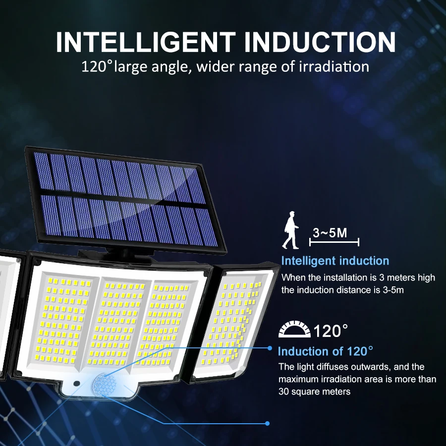 Solar Outdoor Motion Sensor Lights 348/328 LED Security Flood Wall Lamp Remote Control 270° IP65 Waterproof Outdoor Lighting