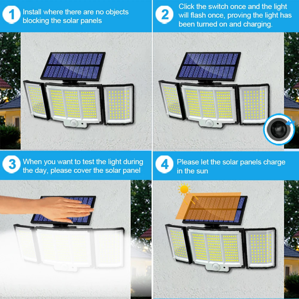Solar Outdoor Motion Sensor Lights 348/328 LED Security Flood Wall Lamp Remote Control 270° IP65 Waterproof Outdoor Lighting