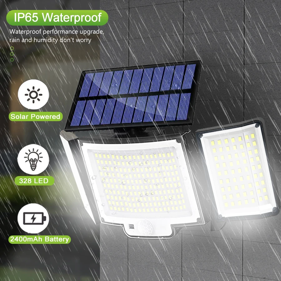Solar Outdoor Motion Sensor Lights 348/328 LED Security Flood Wall Lamp Remote Control 270° IP65 Waterproof Outdoor Lighting