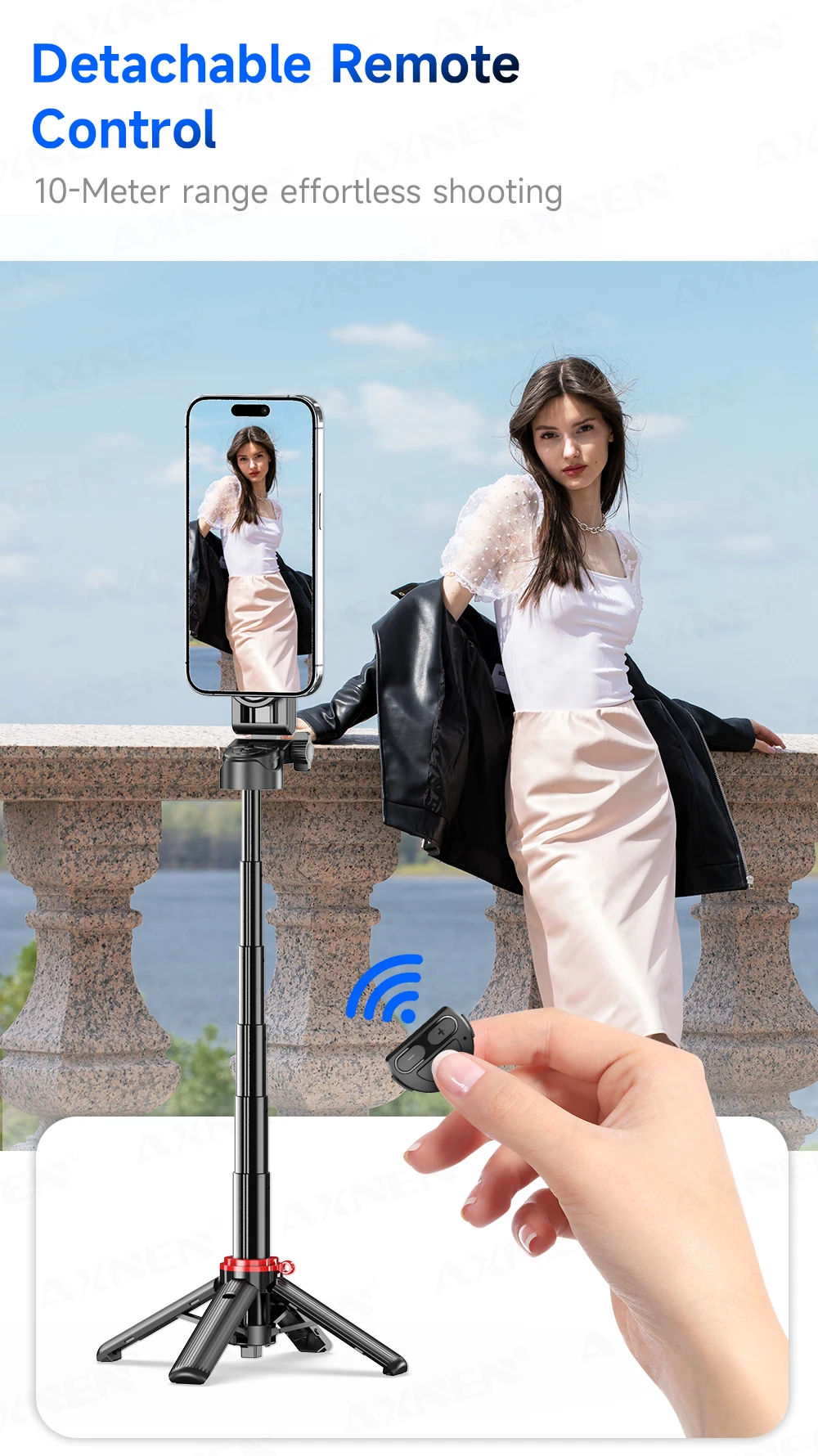 Magnetic Mini Selfie Stick Tripod for Cellphone with Extension Rod Wireless Remote, Fill Light Option, for Smartphone Vlog Shoot
