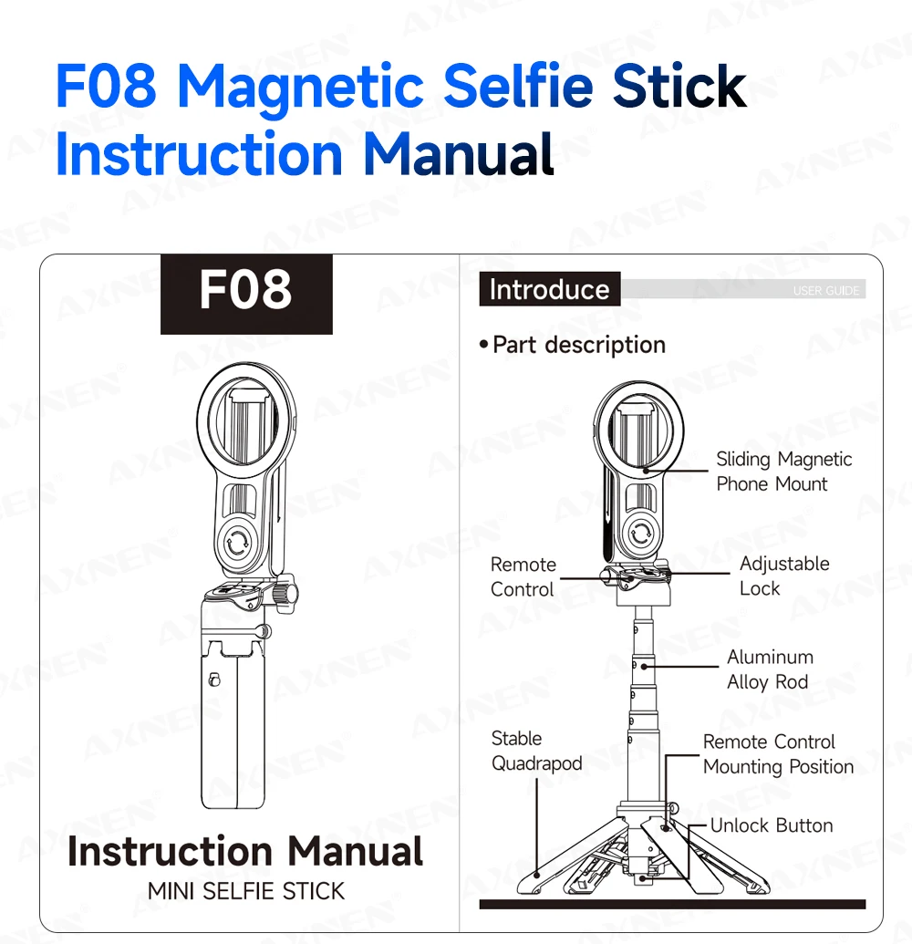 Magnetic Mini Selfie Stick Tripod for Cellphone with Extension Rod Wireless Remote, Fill Light Option, for Smartphone Vlog Shoot