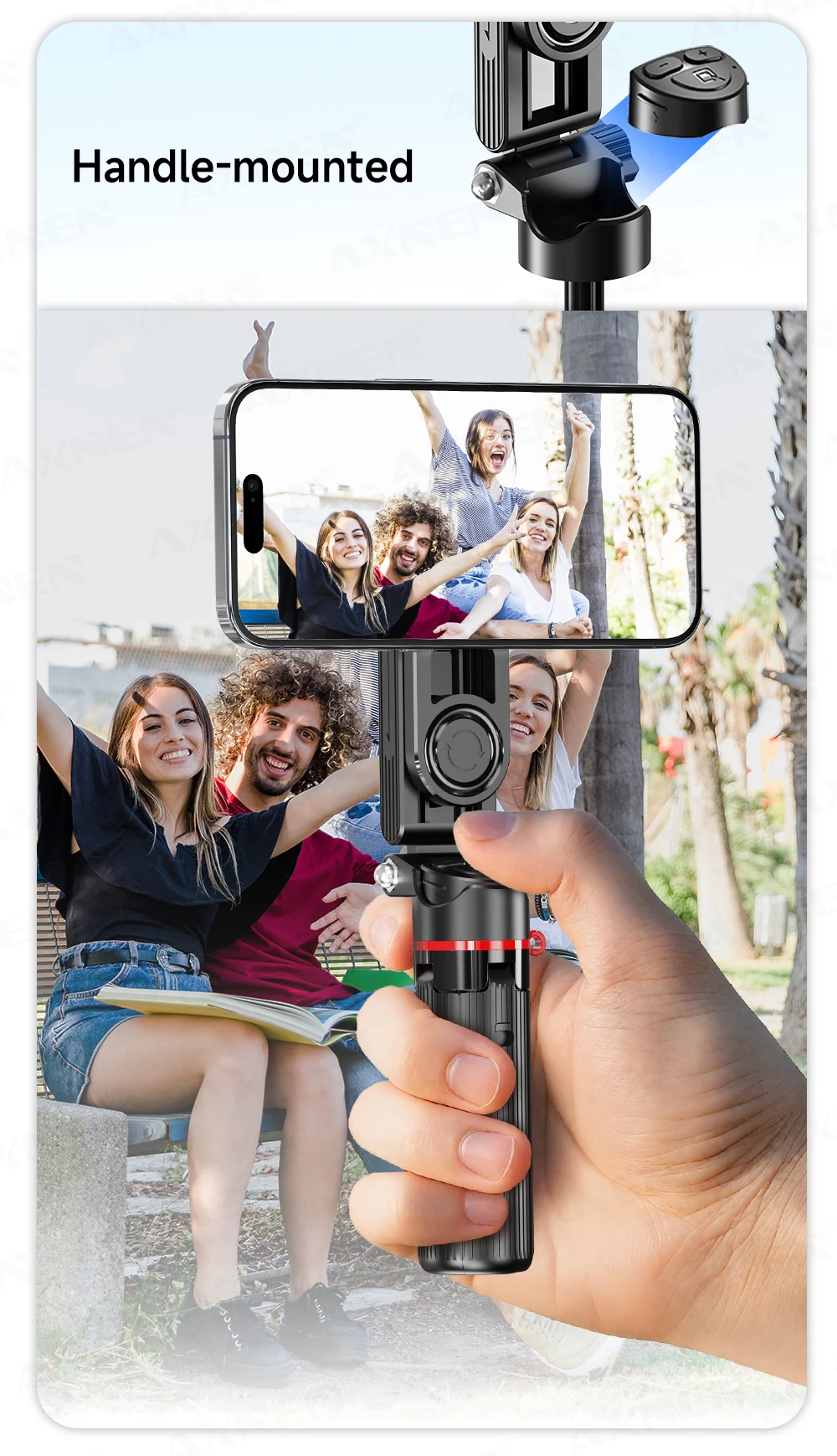 Magnetic Mini Selfie Stick Tripod for Cellphone with Extension Rod Wireless Remote, Fill Light Option, for Smartphone Vlog Shoot