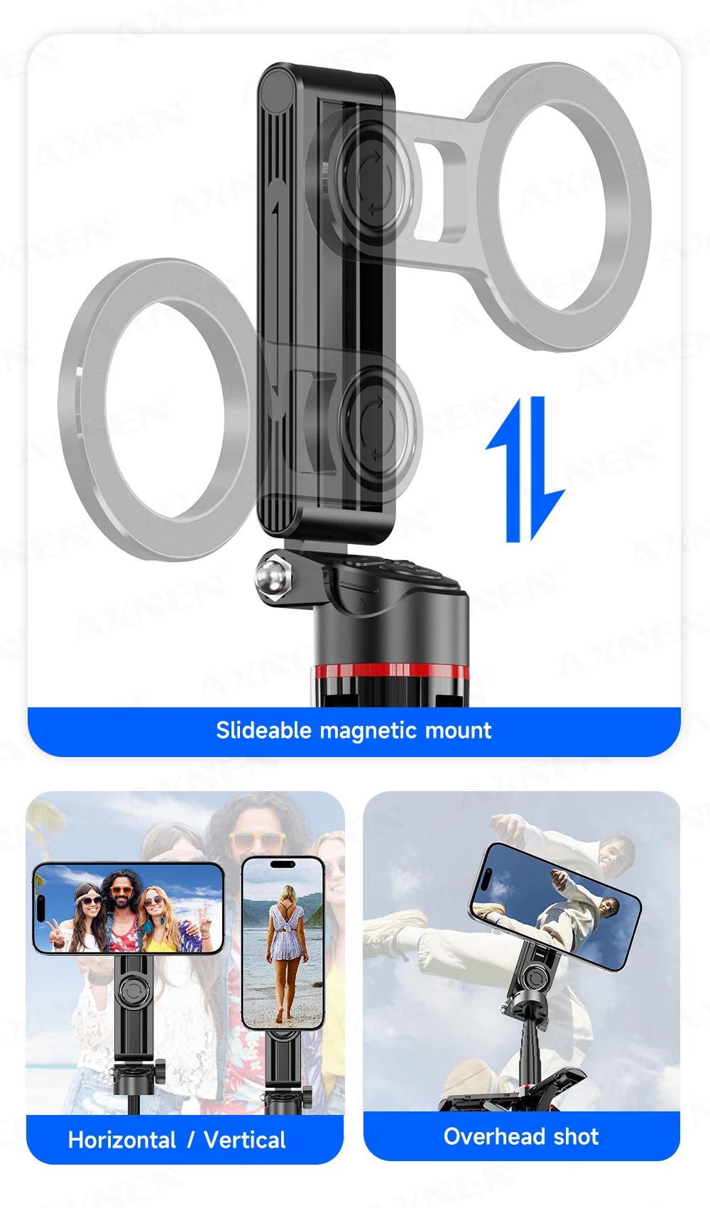 Magnetic Mini Selfie Stick Tripod for Cellphone with Extension Rod Wireless Remote, Fill Light Option, for Smartphone Vlog Shoot