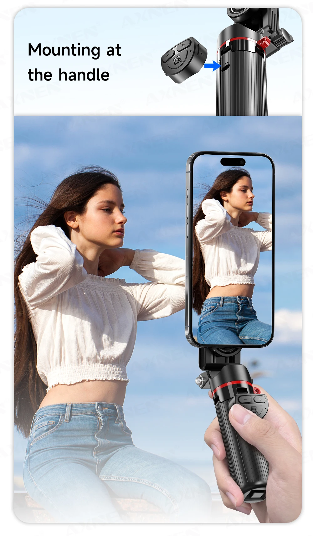 Magnetic Mini Selfie Stick Tripod for Cellphone with Extension Rod Wireless Remote, Fill Light Option, for Smartphone Vlog Shoot