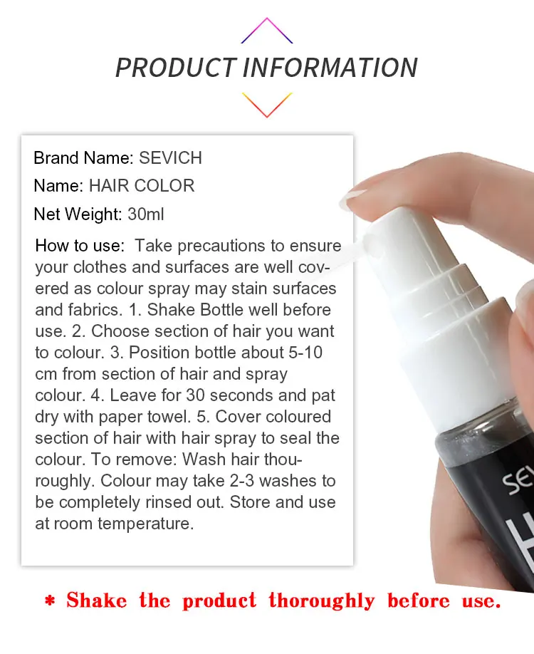 Sevich 8 Colors 30ml Hair Dye Spray Disposable Hair Quick Spray Waterproof Hair Dye Blue/Red Fashion Instant Hair Color Products