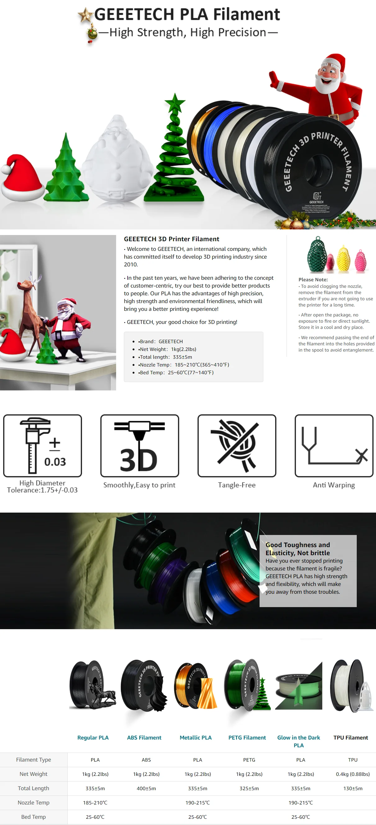 GEEETECH High Speed PLA 3D Printer Filament 1kg 1.75mm, Better Fluidity, Faster Curing & Printing Speed, Higher Printing Quality