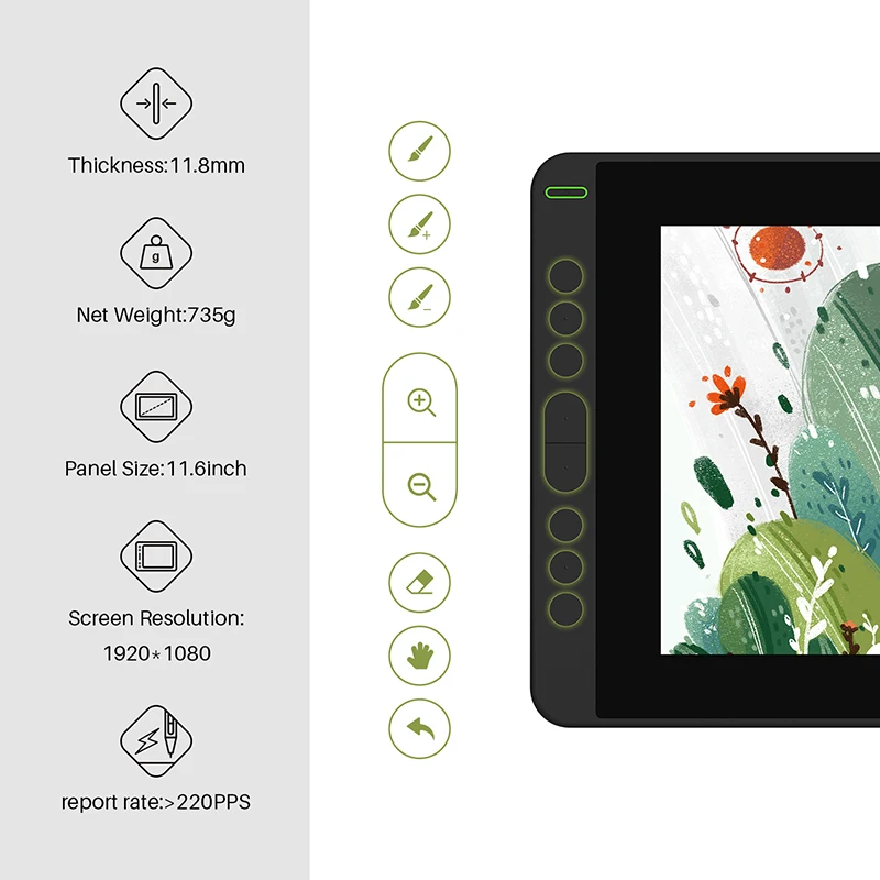 HUION Kamvas 12 11.6 Inches Drawing Monitor Digital Graphics Tablet With ±60 Tilt 120%sRGB support Andriod phone