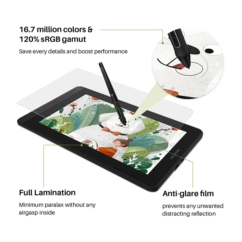 HUION Kamvas 12 11.6 Inches Drawing Monitor Digital Graphics Tablet With ±60 Tilt 120%sRGB support Andriod phone