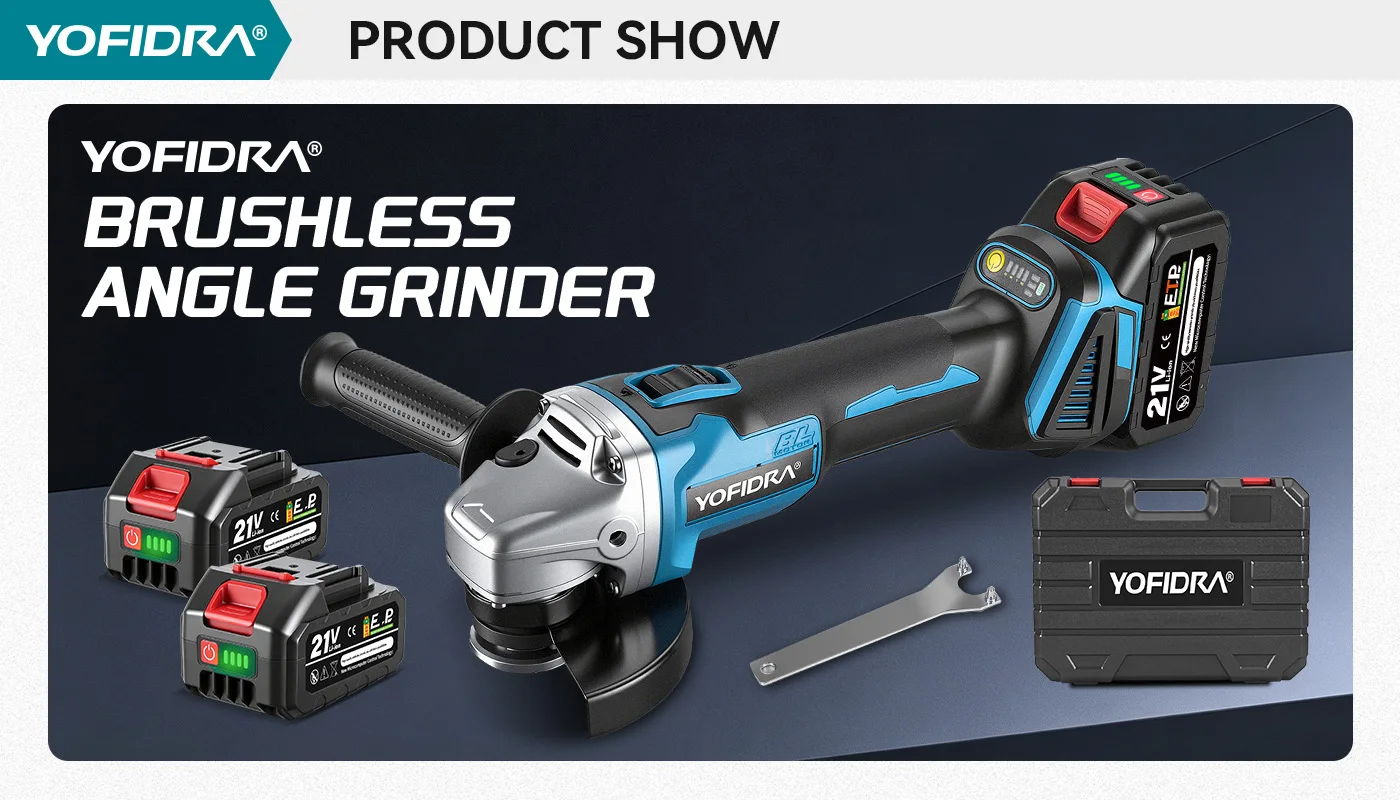 YOFIDRA 125mm Brushless Angle Grinder Cordless Grinding Machine Cutting Woodworking Power Tool for Makita 18V-21V Battery Pin