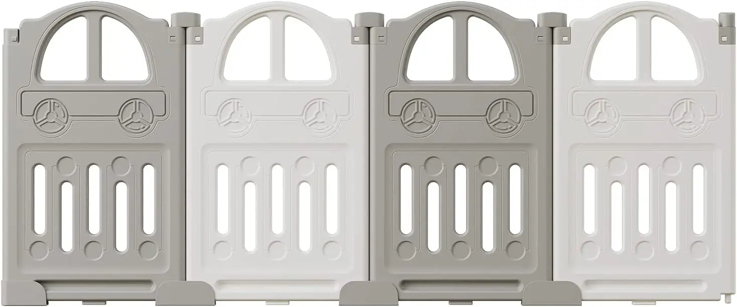 UBRAVOO Foldable Baby Playpen with Basketball Hoop & 50Pcs Coloured Pit Balls, Toddler and Baby Play Pen Fence, 14-Panel