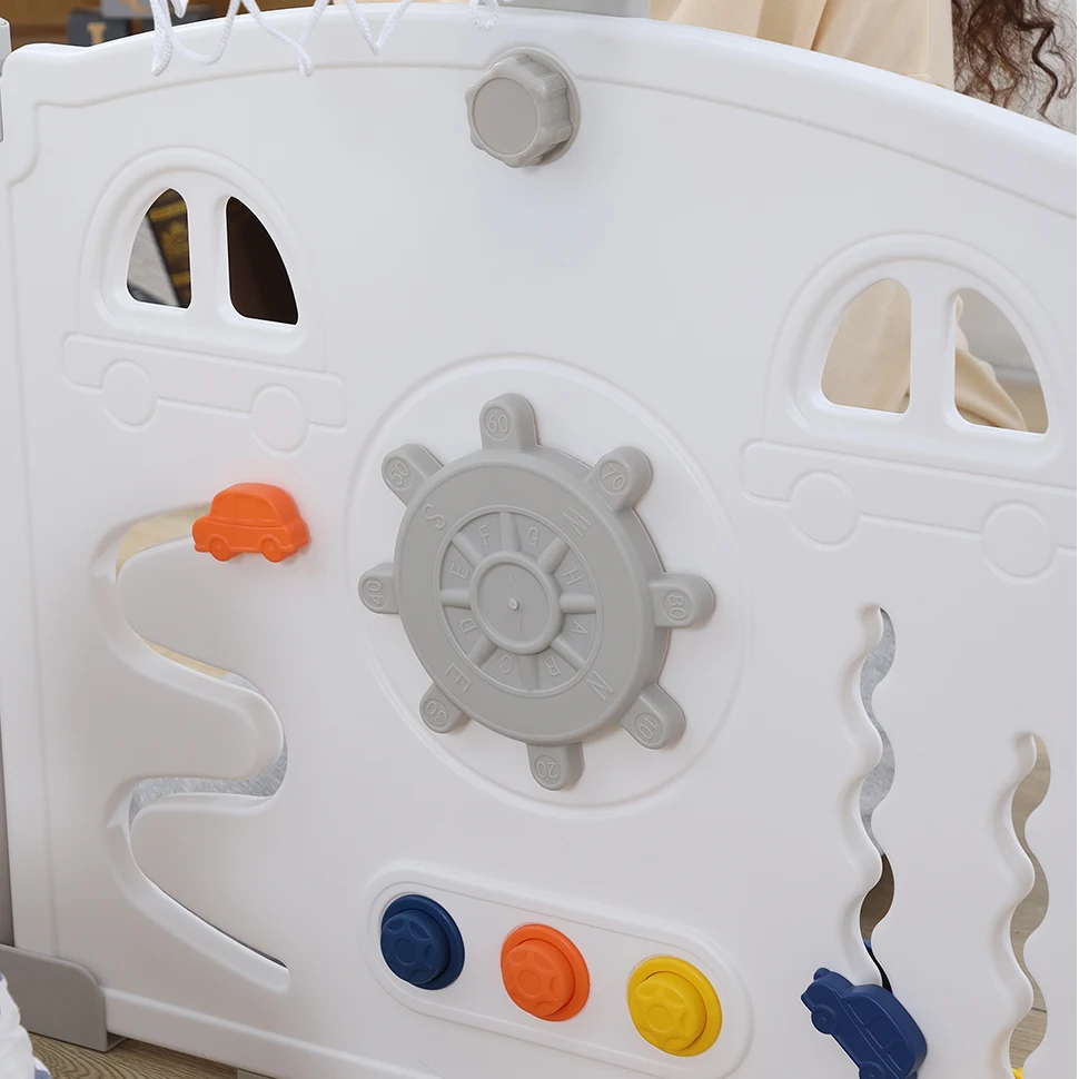 UBRAVOO Foldable Baby Playpen with Basketball Hoop & 50Pcs Coloured Pit Balls, Toddler and Baby Play Pen Fence, 14-Panel