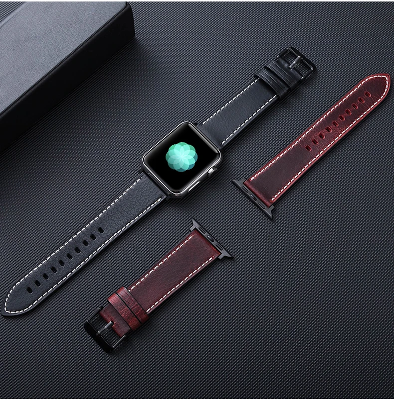 Leather strap For Apple watch band 44mm 40mm iWatch band 38mm 42mm Genuine leather bracelet Apple watch 6 5 4 3 se 44 40 42 38mm
