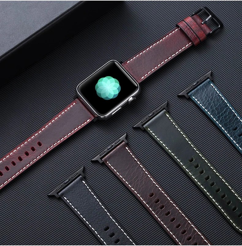 Leather strap For Apple watch band 44mm 40mm iWatch band 38mm 42mm Genuine leather bracelet Apple watch 6 5 4 3 se 44 40 42 38mm