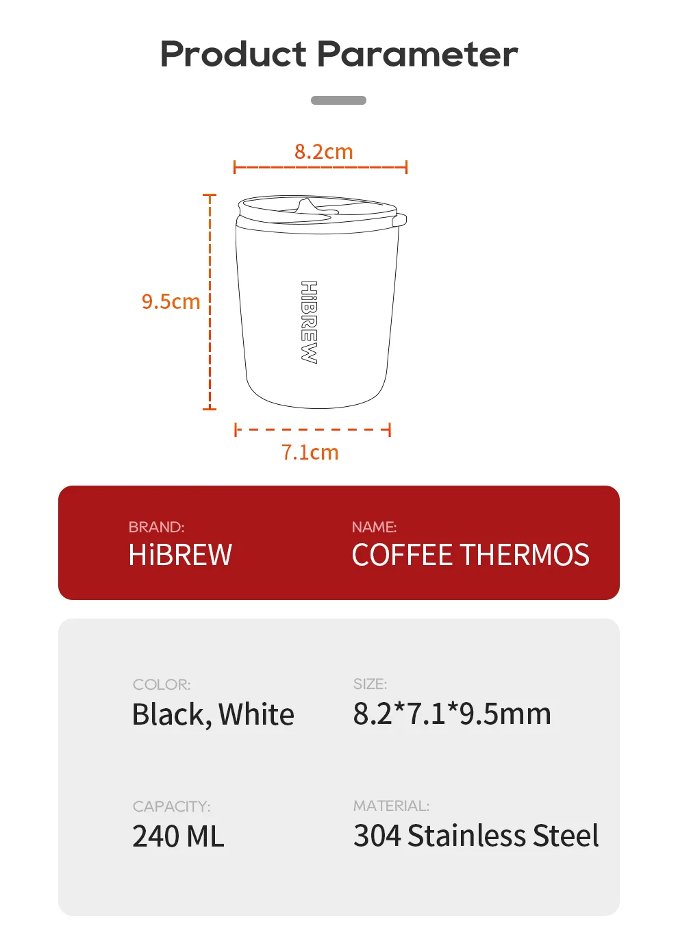 HiBREW Portable Hanging Ear Style Coffee Thermal mug Foldable filter Stainless steel double wall