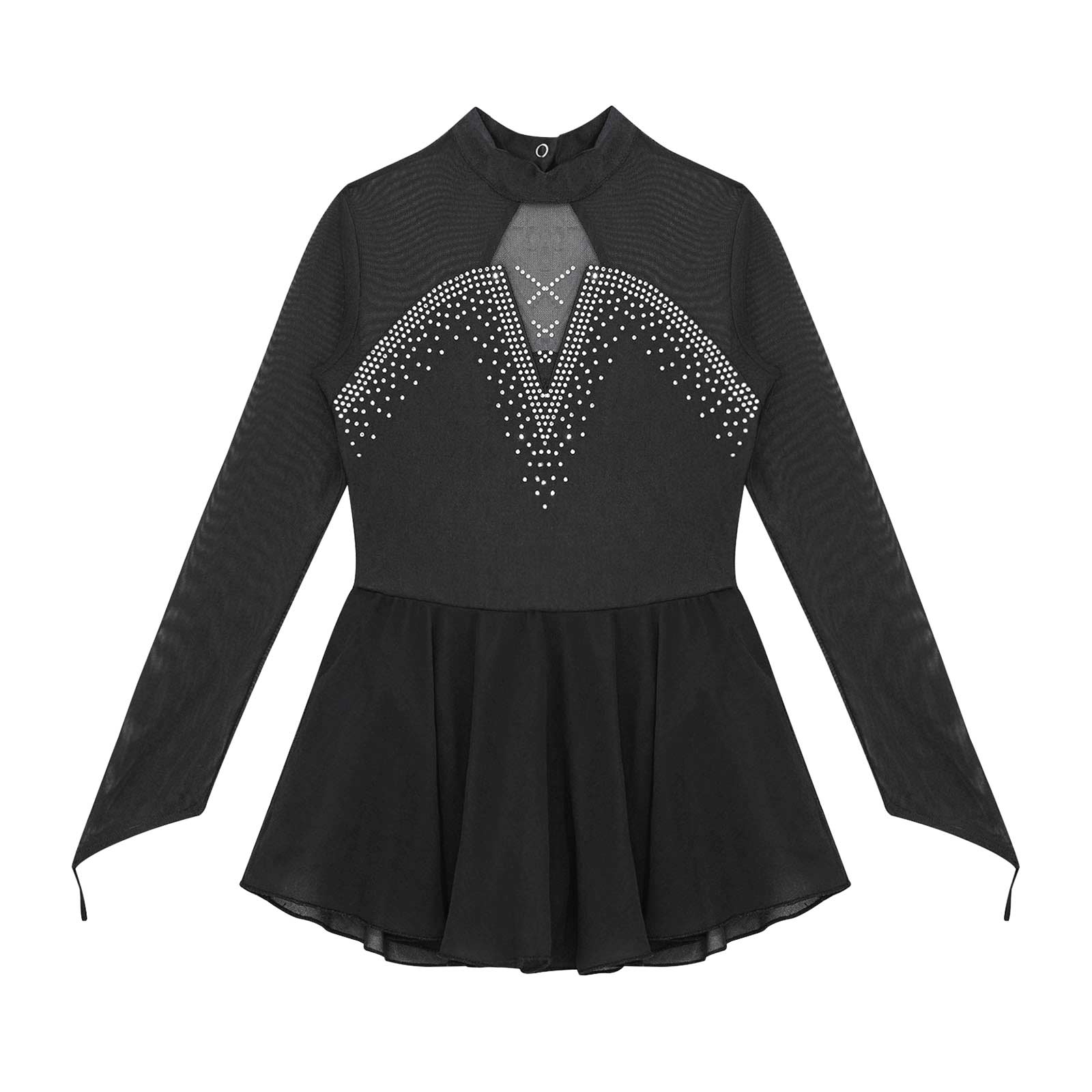 Kids Girls Figure Skating Dancewear Dress Sparkly Rhinestone Mesh Splice Ballerina Ballet Gymnastics Workout Tulle Tutu Dress