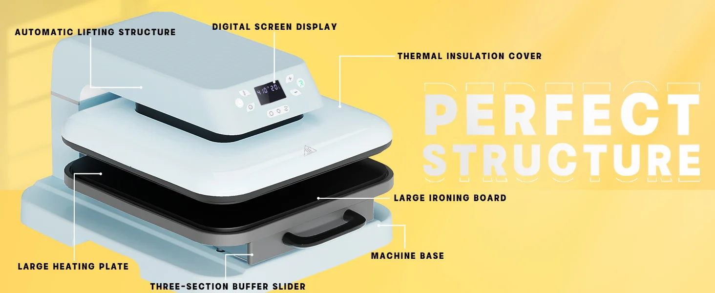 HTVRONT 15x15in 1500w Automatic Heat Press Machine Automatic Pressure DIY Iron On HTV Vinyl Sublimation for T-shirt Bag Fabric