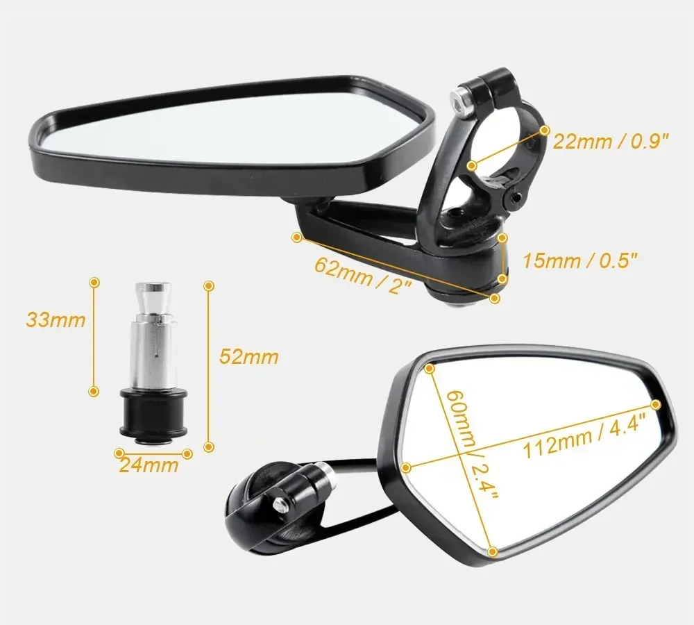 1 Pair 7/8" 22mm Motorcycle Aluminum Bar End Side Rearview Mirror Universal Motorbike Bike Handlebar Rear View Mirrors