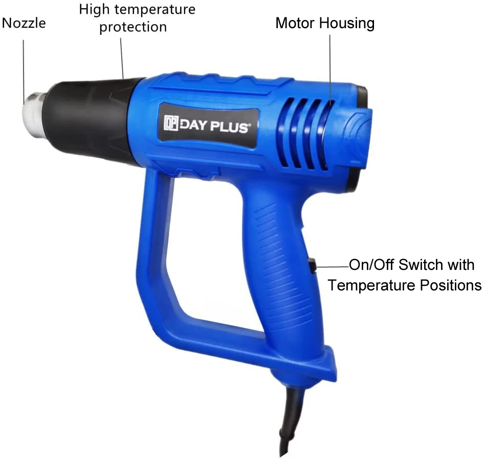 2000W Electric Heat Gun Hot Air Gun, 300℃ and 600℃, 300-500L/Min, 3 Nozzles, 1.5s Heating, for Stripping Shrinking Varnish