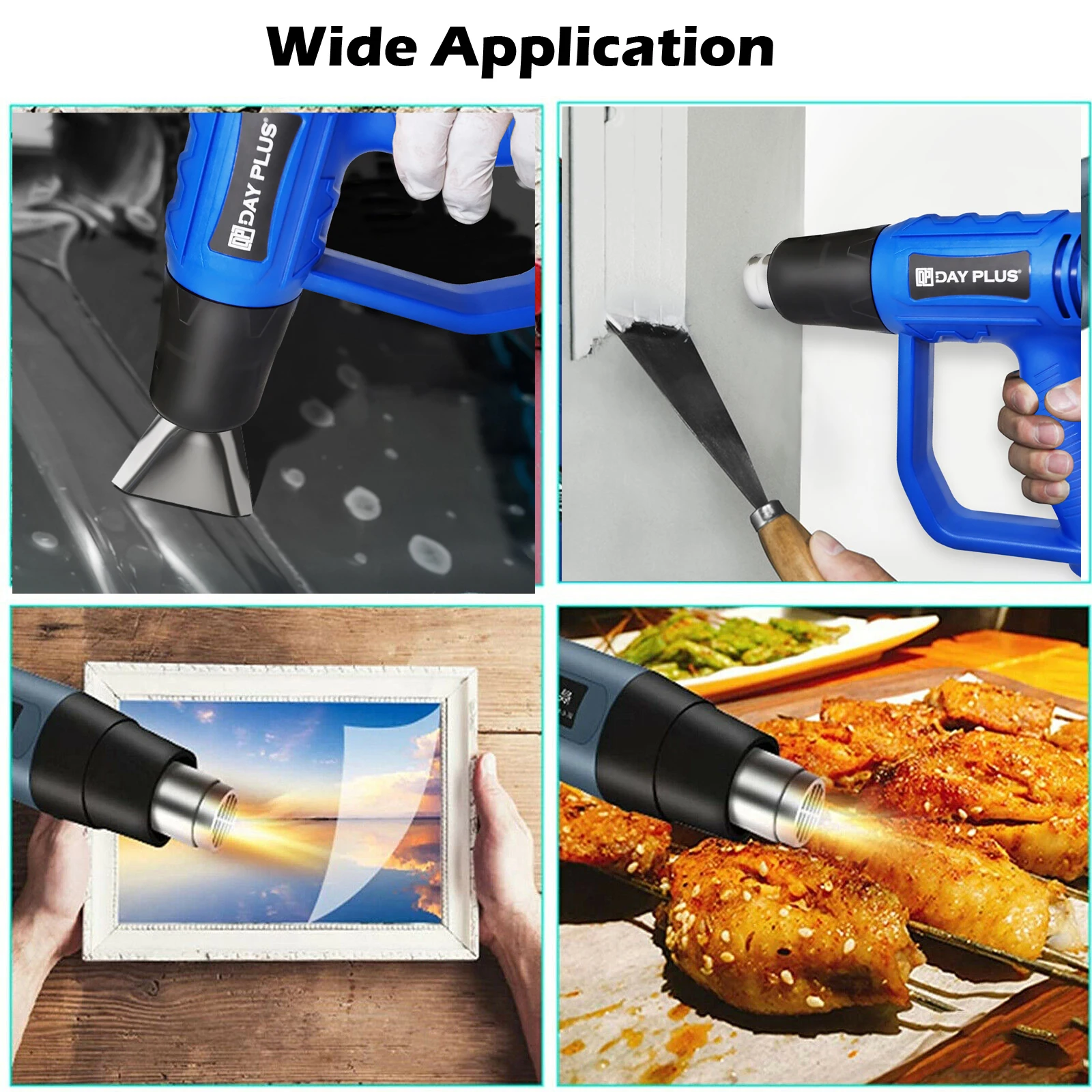 2000W Electric Heat Gun Hot Air Gun, 300℃ and 600℃, 300-500L/Min, 3 Nozzles, 1.5s Heating, for Stripping Shrinking Varnish
