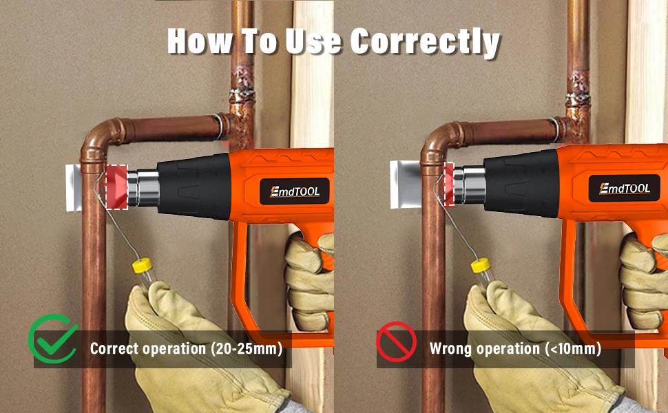 2000W Electric Heat Gun Hot Air Gun, 300℃ and 600℃, 300-500L/Min, 3 Nozzles, 1.5s Heating, for Stripping Shrinking Varnish