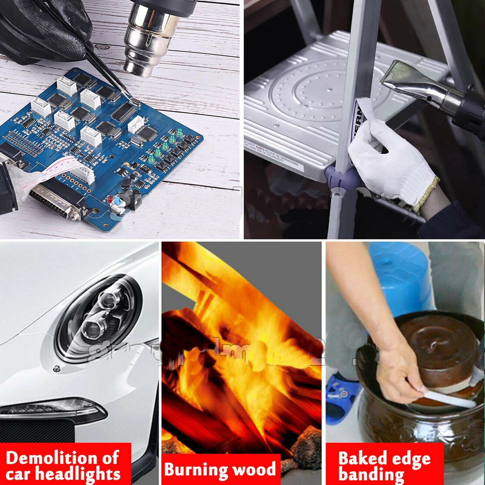 2000W Electric Heat Gun Hot Air Gun, 300℃ and 600℃, 300-500L/Min, 3 Nozzles, 1.5s Heating, for Stripping Shrinking Varnish