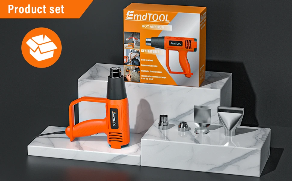 2000W Electric Heat Gun Hot Air Gun, 300℃ and 600℃, 300-500L/Min, 3 Nozzles, 1.5s Heating, for Stripping Shrinking Varnish