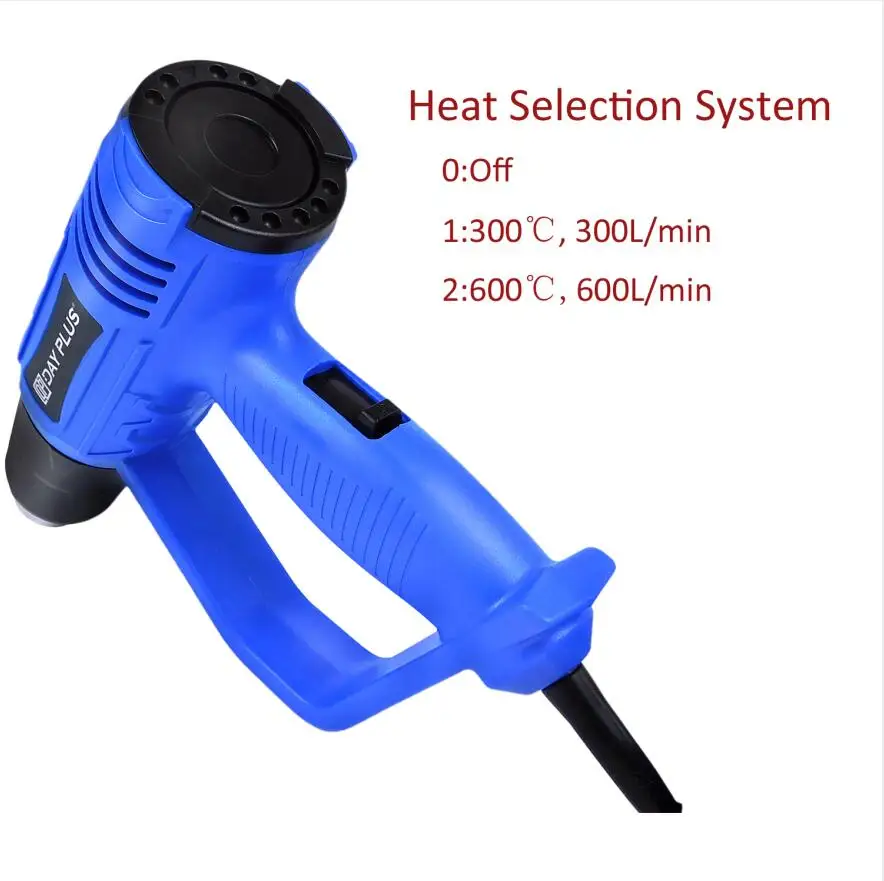 2000W Electric Heat Gun Hot Air Gun, 300℃ and 600℃, 300-500L/Min, 3 Nozzles, 1.5s Heating, for Stripping Shrinking Varnish