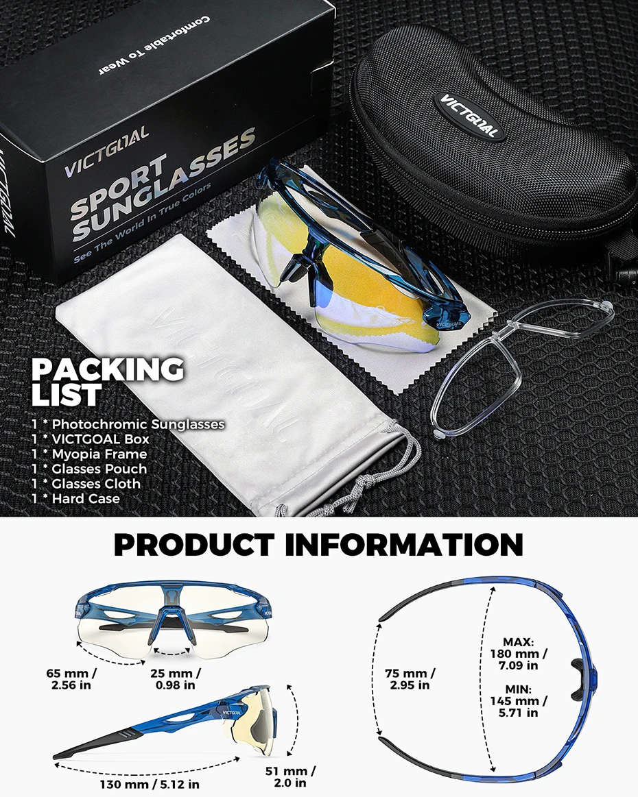 VICTGOAL Photochromic Cycling Sunglasses for Men Women Sports UV400 Protection Bicycle Eyewear MTB Mountain Road Bike Eyeglass