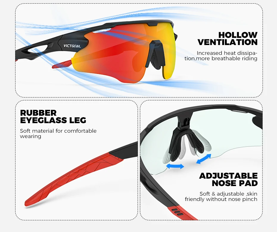 VICTGOAL Photochromic Cycling Sunglasses for Men Women Sports UV400 Protection Bicycle Eyewear MTB Mountain Road Bike Eyeglass