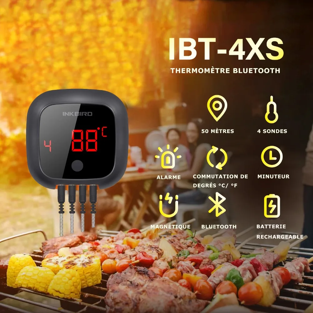 INKBIRD IBT-4XS Digital Steak Household BBQ Cooking Thermometer Meat Thermometer Bluetooth for Party Oven Smoking Barbecue