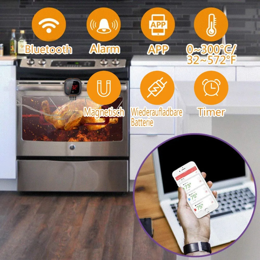 INKBIRD IBT-4XS Digital Steak Household BBQ Cooking Thermometer Meat Thermometer Bluetooth for Party Oven Smoking Barbecue