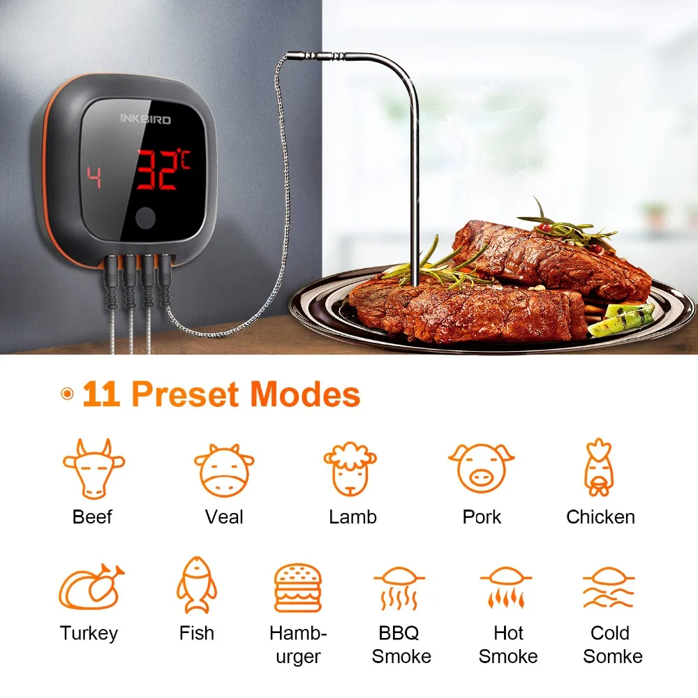 INKBIRD IBT-4XS Digital Steak Household BBQ Cooking Thermometer Meat Thermometer Bluetooth for Party Oven Smoking Barbecue