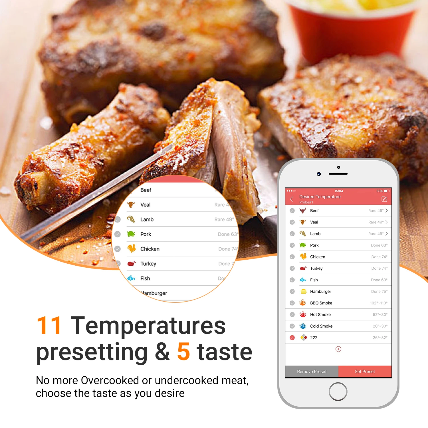 INKBIRD IBT-4XS Digital Steak Household BBQ Cooking Thermometer Meat Thermometer Bluetooth for Party Oven Smoking Barbecue