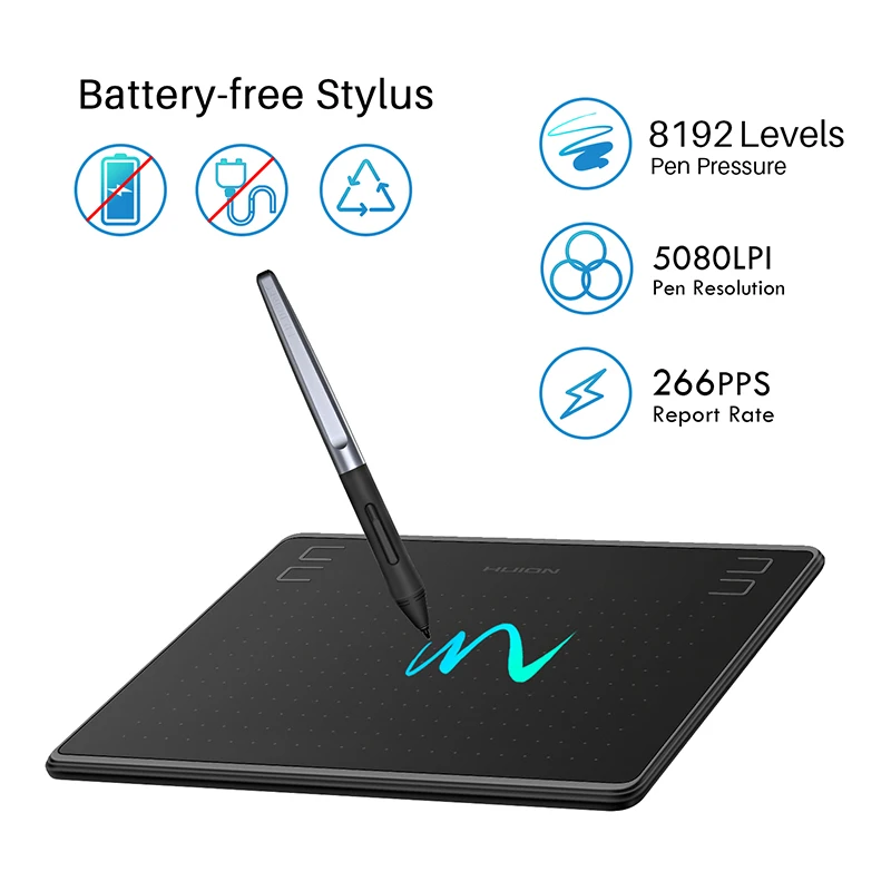 HUION HS64 6x4 Inches Graphic Drawing Tablets Phone Tablet Painting Tools with Battery-Free Stylus for Android Windows and macOS