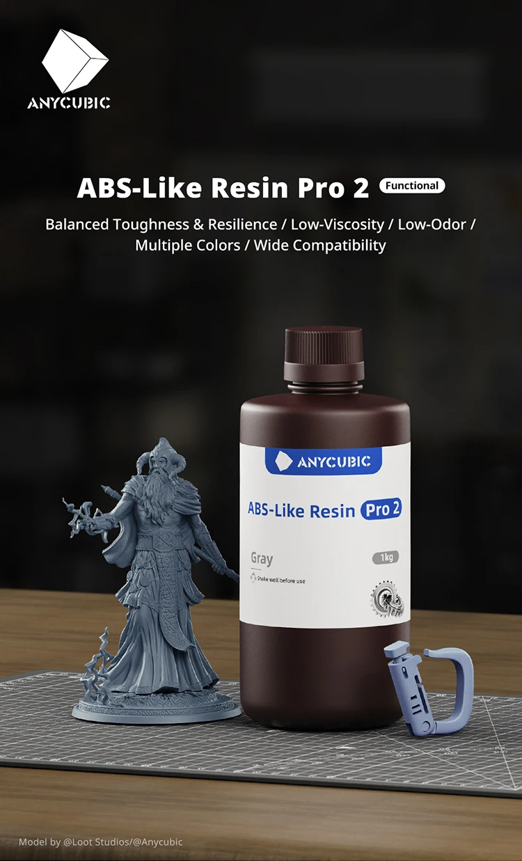 New 2 pieces/lot ANYCUBIC ABS Like+ UV Curing 405nm Standard Photopolymer Resin ABS 3D Resin High Precision for LCD
