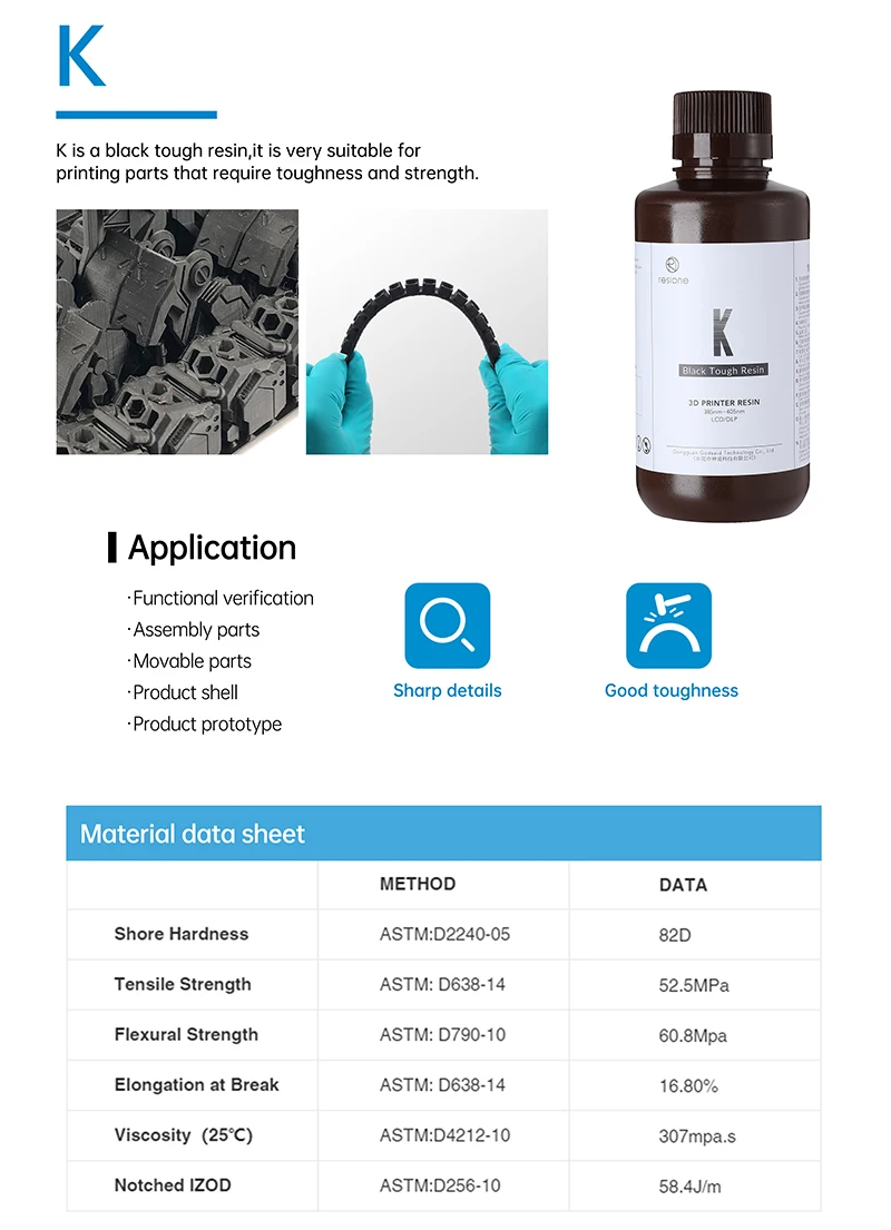 Resione 1KG ABS Like Tough 3d Printer UV Resin Photopolymer Resin For Elegoo Anycubic Resin 3d Photon Resin Liquid