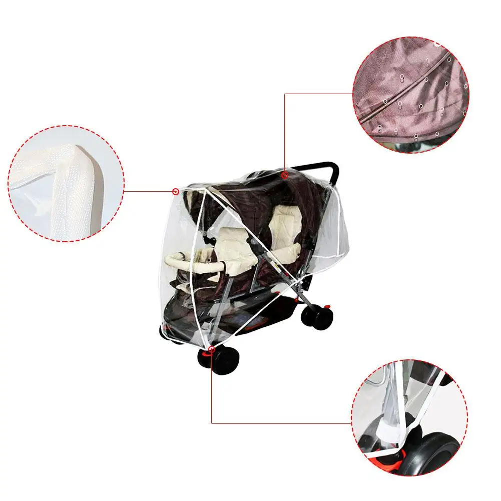 Weather Shield for Double Stroller Side by Side Baby Stroller Rain Cover Waterproof PVC Shield Outdoor Activities Accessories